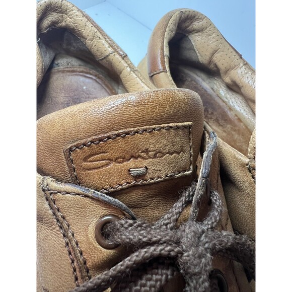 Santoni Shoes Mens Sz 8.5 Leather Lace Up Sneakers Boat Casual Made In Italy - Picture 2 of 13